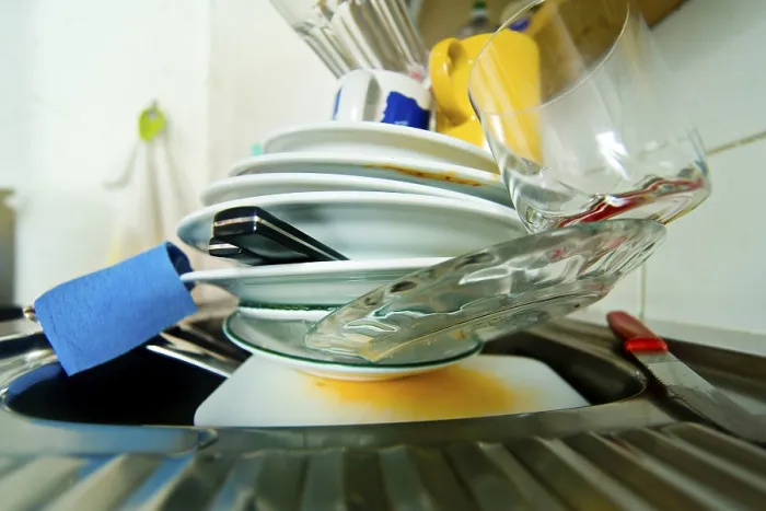 Framed Print : Dirty Tableware in a Kitchen Print Framed Print : Dirty Tableware in a Kitchen Print