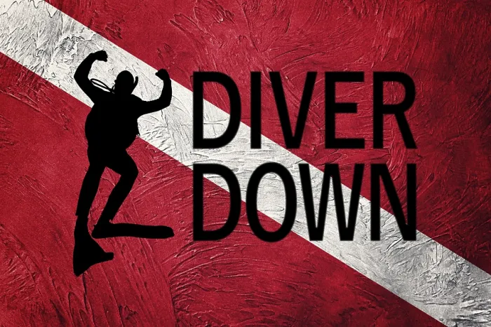 Framed Print : Diver Down Flag Vintage Style Scuba Print