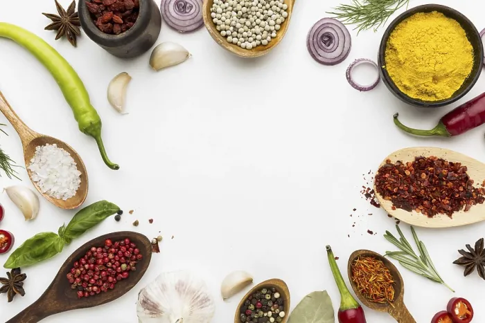 Framed Print : Beautiful Print of Diverse Condiments with Copy Space Framed Print : Beautiful Print of Diverse Condiments with Copy Space