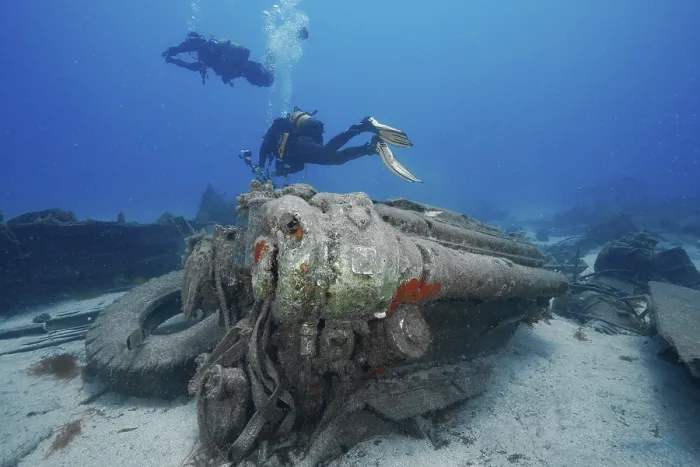 Framed Print : Two Divers Explore a Russian Hydrofoil Wreck Print Framed Print : Two Divers Explore a Russian Hydrofoil Wreck Print