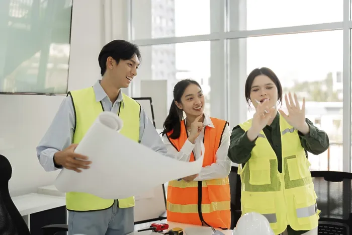 Framed Print : A Diverse Construction Team Collaborates on Blueprints Print Framed Print : A Diverse Construction Team Collaborates on Blueprints Print