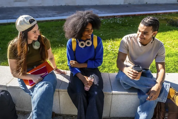 Framed Print : Diverse Students on Campus Bench Print Framed Print : Diverse Students on Campus Bench Print