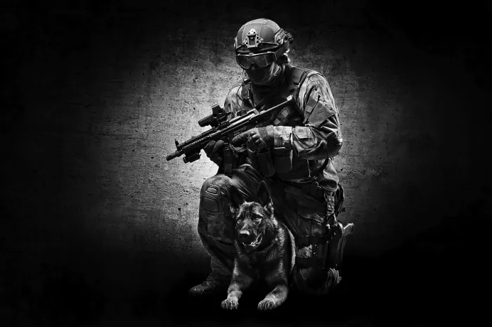Framed Print : Airport Border Protection Print - Dog Handler and Shepherd Framed Print : Airport Border Protection Print - Dog Handler and Shepherd