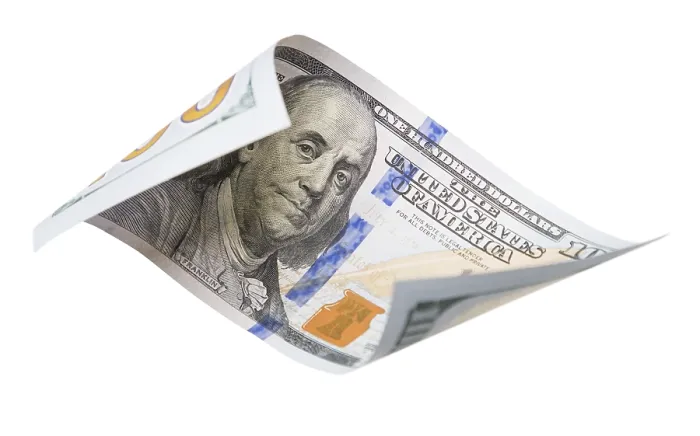 Framed Print : One Hundred Dollar Bill Print Falling on Empty Background Framed Print : One Hundred Dollar Bill Print Falling on Empty Background