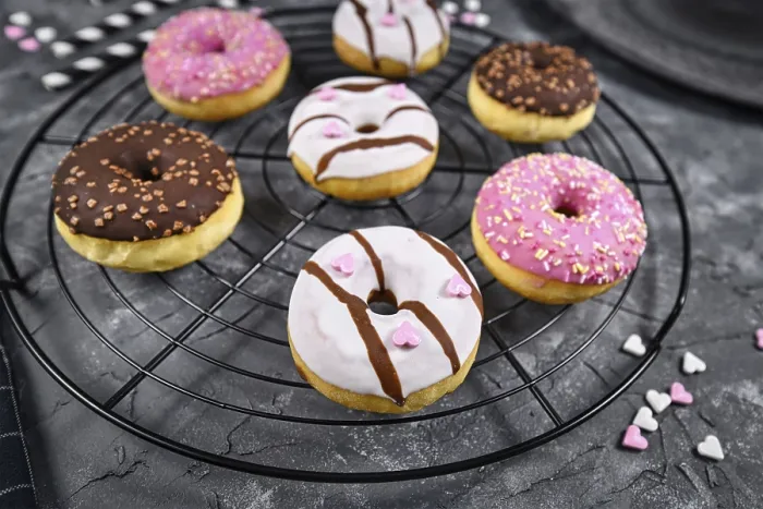 Framed Print : Donuts Print on Grunge Background with Chocolate and Strawberry Glazes Framed Print : Donuts Print on Grunge Background with Chocolate and Strawberry Glazes