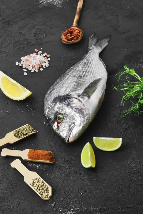Framed Print : Dorada Fish Print with Spices and Herbs Framed Print : Dorada Fish Print with Spices and Herbs