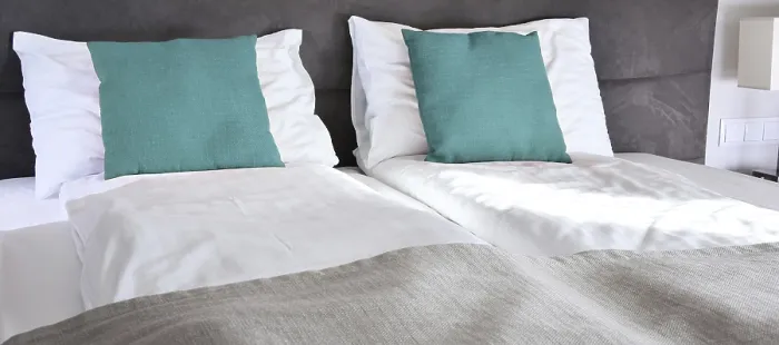 Framed Print : Double Bed in Hotel Room Print Framed Print : Double Bed in Hotel Room Print