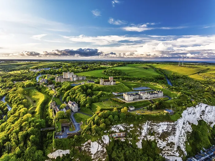 Framed Print : White Cliffs Dover Castle Print from a Drone, Kent, England Framed Print : White Cliffs Dover Castle Print from a Drone, Kent, England