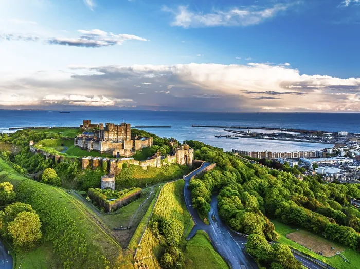 Framed Print : Dover Castle Print from a Drone, White Cliffs, Kent, England Framed Print : Dover Castle Print from a Drone, White Cliffs, Kent, England