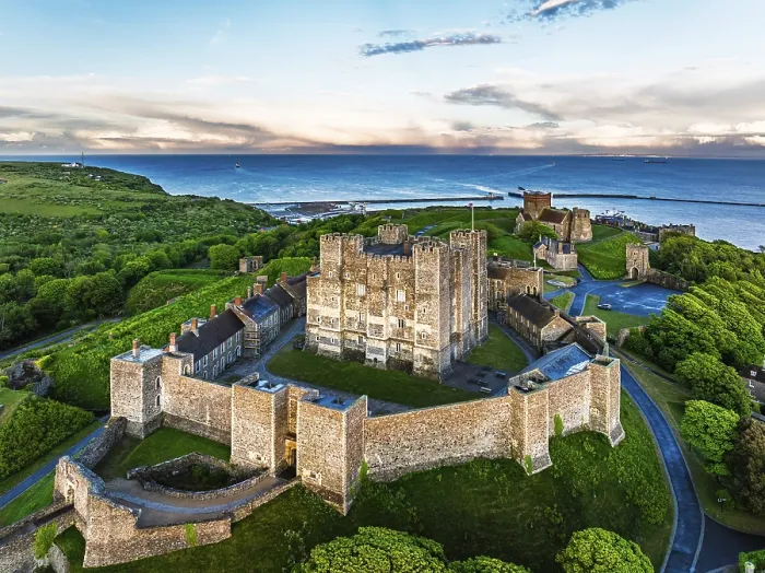 Framed Print : White Cliffs Dover Castle Print from a Drone, England Framed Print : White Cliffs Dover Castle Print from a Drone, England