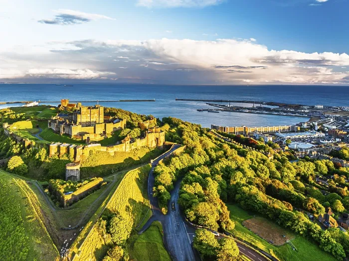Framed Print : Dover Castle Print from a Drone, White Cliffs, Kent Framed Print : Dover Castle Print from a Drone, White Cliffs, Kent