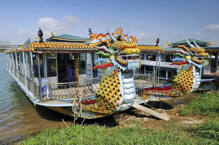 Framed Print : Dragon Head and Excursion Boat Print, Perfume River, Hue Framed Print : Dragon Head and Excursion Boat Print, Perfume River, Hue