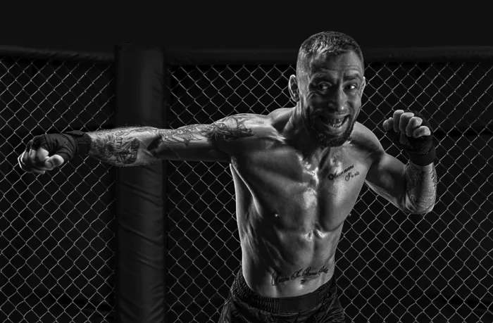 Framed Print : MMA Fighter in the Octagon Black and White Print