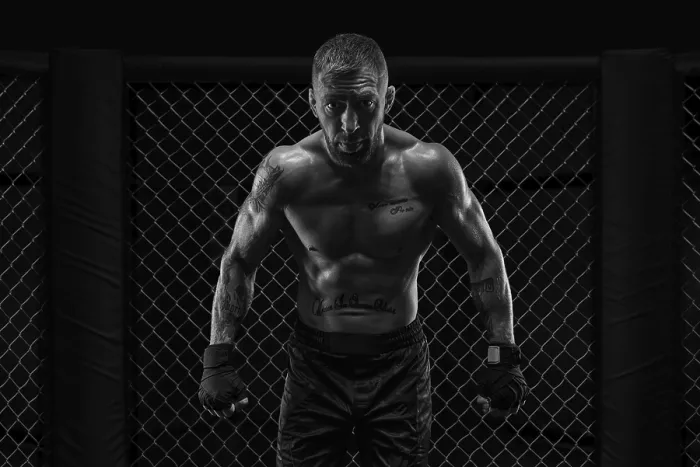 Framed Print : Black and White MMA Fighter Print in the Octagon Framed Print : Black and White MMA Fighter Print in the Octagon