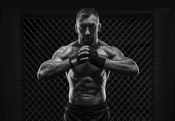 Framed Print : Black and White MMA Fighter Print in the Octagon