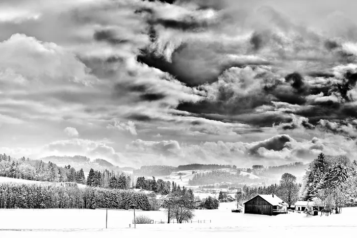 Framed Print : Dramatic Black and White Print of Snowy Passauer Land Framed Print : Dramatic Black and White Print of Snowy Passauer Land