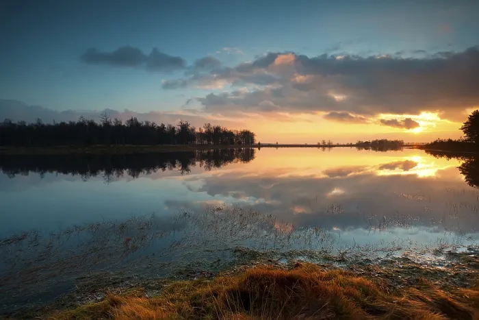 Framed Print : Dramatic Calm Sunset Print over Dwingelderveld Lake Framed Print : Dramatic Calm Sunset Print over Dwingelderveld Lake