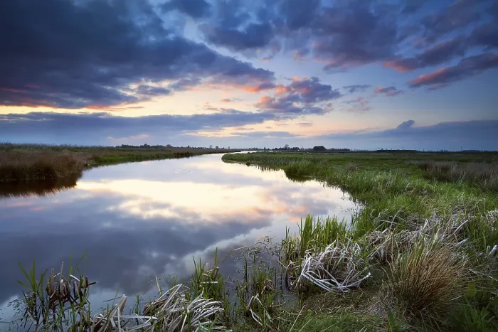 Framed Print : Dramatic Calm Sunset Print over Dutch River Framed Print : Dramatic Calm Sunset Print over Dutch River