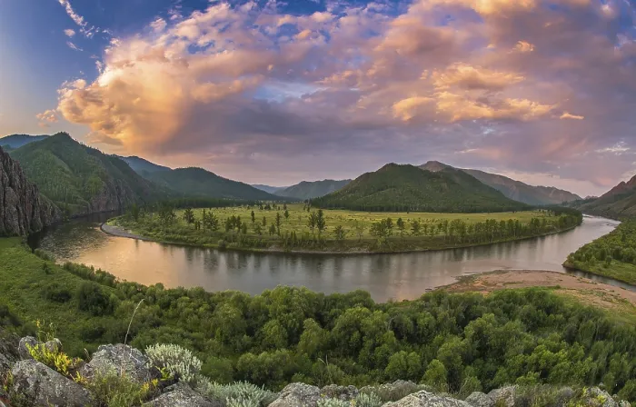 Framed Print : Dramatic clouds over Tuul river Print, Mongolia Framed Print : Dramatic clouds over Tuul river Print, Mongolia