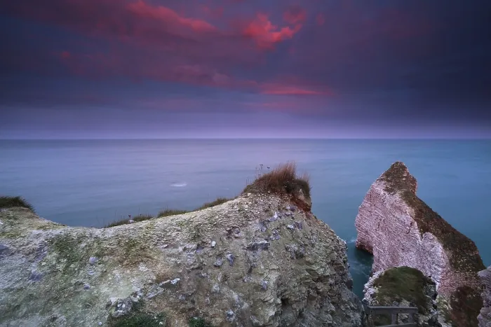 Framed Print : Dramatic Red Sunrise Print over Etretat Cliffs Framed Print : Dramatic Red Sunrise Print over Etretat Cliffs