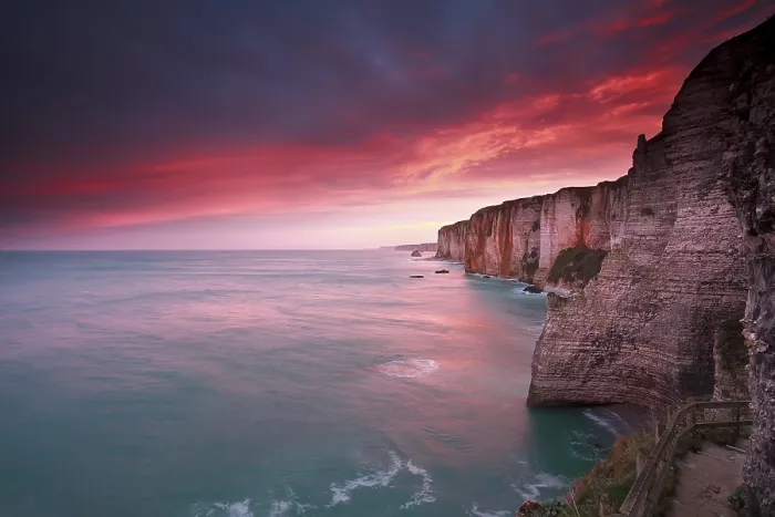 Framed Print : Dramatic Sunrise Over Ocean and Cliffs Print, Etretat France Framed Print : Dramatic Sunrise Over Ocean and Cliffs Print, Etretat France