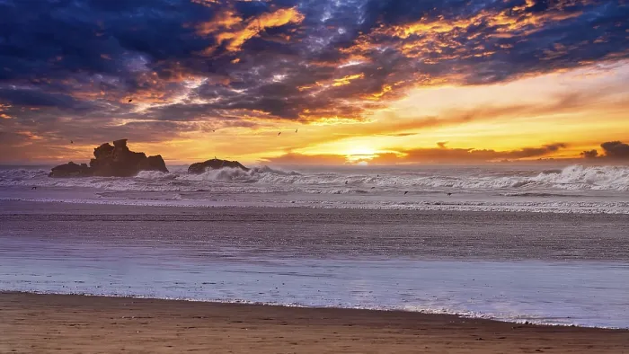 Framed Print : Dramatic Sunset Print, Essaouira Beach, Morocco Framed Print : Dramatic Sunset Print, Essaouira Beach, Morocco