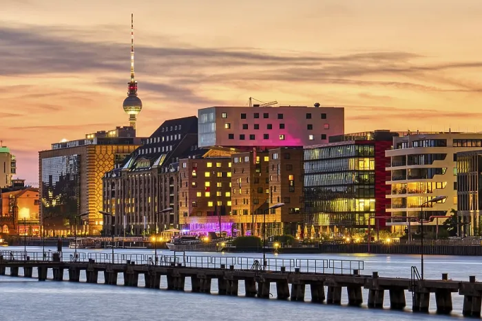 Framed Print : Dramatic Sunset Print on the Spree in Berlin with TV Tower Framed Print : Dramatic Sunset Print on the Spree in Berlin with TV Tower