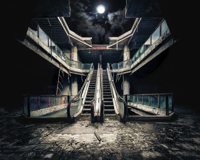 Framed Print : Damaged Escalators Print Under Full Moon Framed Print : Damaged Escalators Print Under Full Moon