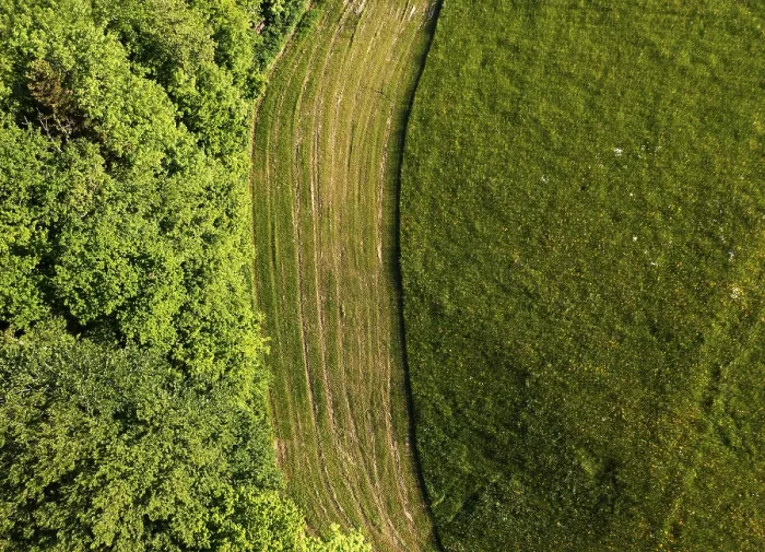 Framed Print : Drone Print: Mown Meadow Landscape, Hausruckviertel, Austria Framed Print : Drone Print: Mown Meadow Landscape, Hausruckviertel, Austria