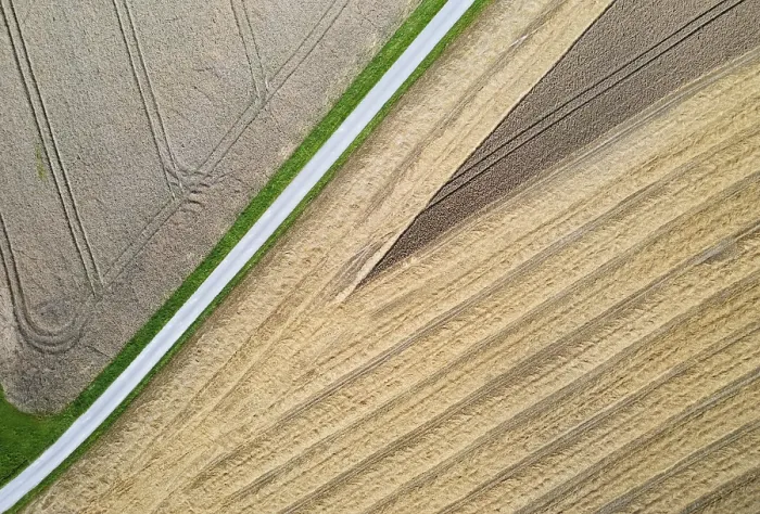 Framed Print : Drone Shot Print: Harvested Fields in Innviertel, Austria Framed Print : Drone Shot Print: Harvested Fields in Innviertel, Austria