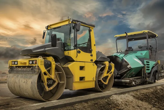 Framed Print : Drum Roller and Asphalt Spreading Machine Print Framed Print : Drum Roller and Asphalt Spreading Machine Print