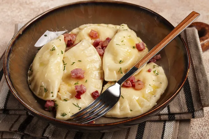 Framed Print : Polish Dumplings with Fried Prosciutto Print Framed Print : Polish Dumplings with Fried Prosciutto Print