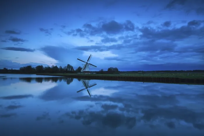 Framed Print : Dutch Windmill Print: Dusk Reflections in Holland River Framed Print : Dutch Windmill Print: Dusk Reflections in Holland River