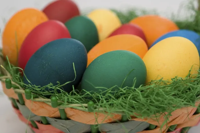 Framed Print : Easter Basket with Dyed Eggs Print