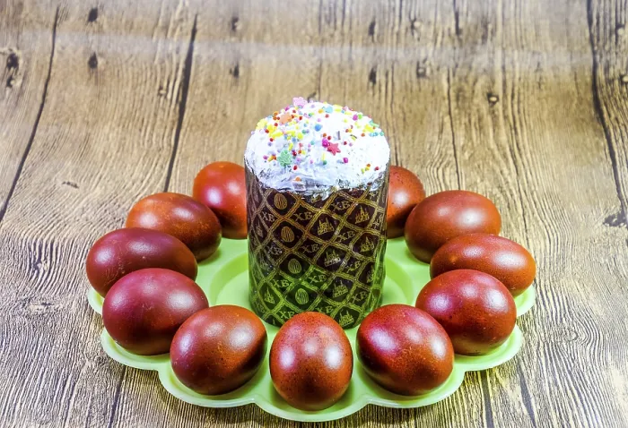 Framed Print : Easter Cake and Red Easter Eggs Print