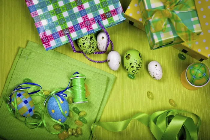 Framed Print : Easter Decoration Print with Eggs and Sweets Framed Print : Easter Decoration Print with Eggs and Sweets