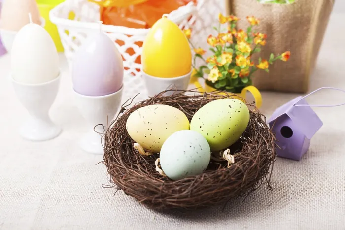 Framed Print : Easter Decorations Print - Egg Candles and Flowers Framed Print : Easter Decorations Print - Egg Candles and Flowers