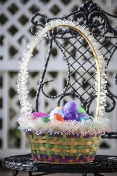 Framed Print : Colorful Easter Eggs in a Wicker Basket Print