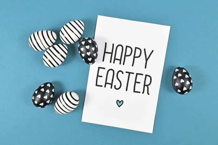 Framed Print : Black and White Stripe Easter Eggs Print on Blue Background Framed Print : Black and White Stripe Easter Eggs Print on Blue Background