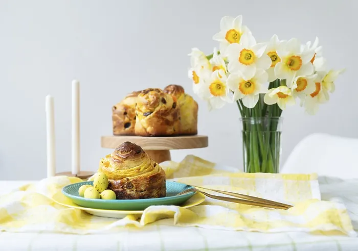 Framed Print : Easter Table Print with Sweet Bread and Pastel Eggs Framed Print : Easter Table Print with Sweet Bread and Pastel Eggs