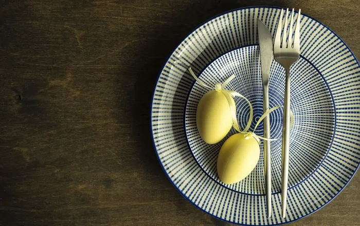 Framed Print : Easter Table Setting Print with Wooden Background