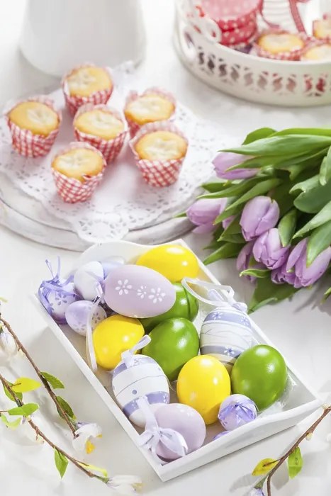 Framed Print : Easter Table Setting with Painted Eggs Print Framed Print : Easter Table Setting with Painted Eggs Print