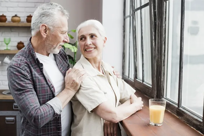 Framed Print : Elder Couple Looking Through Window Print Framed Print : Elder Couple Looking Through Window Print