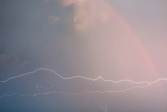 Framed Print : Electric Lightning and Rainbow Storm Cloud Print, Alsace, France Framed Print : Electric Lightning and Rainbow Storm Cloud Print, Alsace, France