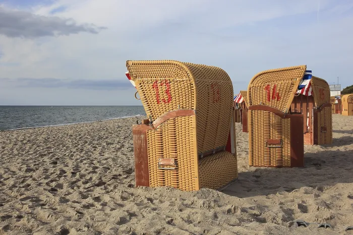 Framed Print : Empty, locked beach chairs on the Baltic Sea - Print Framed Print : Empty, locked beach chairs on the Baltic Sea - Print