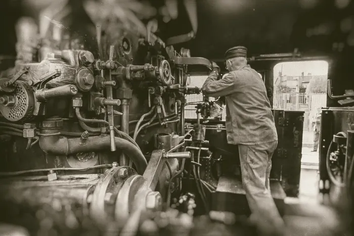 Framed Print : Steam Train Engine Driver Print, Monochrome Photography Framed Print : Steam Train Engine Driver Print, Monochrome Photography