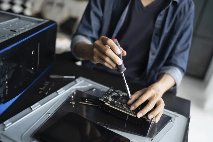 Framed Print : IT Engineer Installing Hardware Print Framed Print : IT Engineer Installing Hardware Print