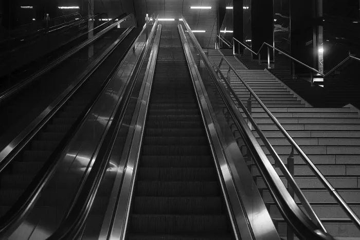 Framed Print : Dusseldorf Escalator Print, Black and White Framed Print : Dusseldorf Escalator Print, Black and White