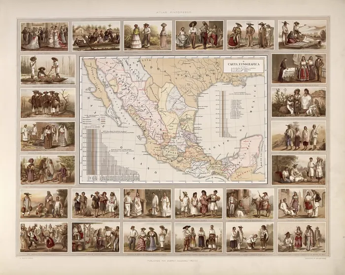 Framed Print : Ethnographic Map of Mexico, circa 1900 Print Framed Print : Ethnographic Map of Mexico, circa 1900 Print