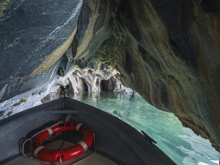 Framed Print : Excursion Boat Inside Marble Caves Print, Chile Framed Print : Excursion Boat Inside Marble Caves Print, Chile